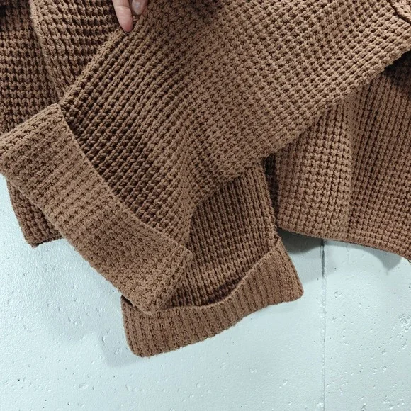 Free People Womens Medium Sweater Burnt Orange Oversized Cowl Neck Chunky Knit - Picture 5 of 7